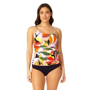 Anne Cole Signature Asymmetrical Side Tie Tankini Swim Top Floral Print S